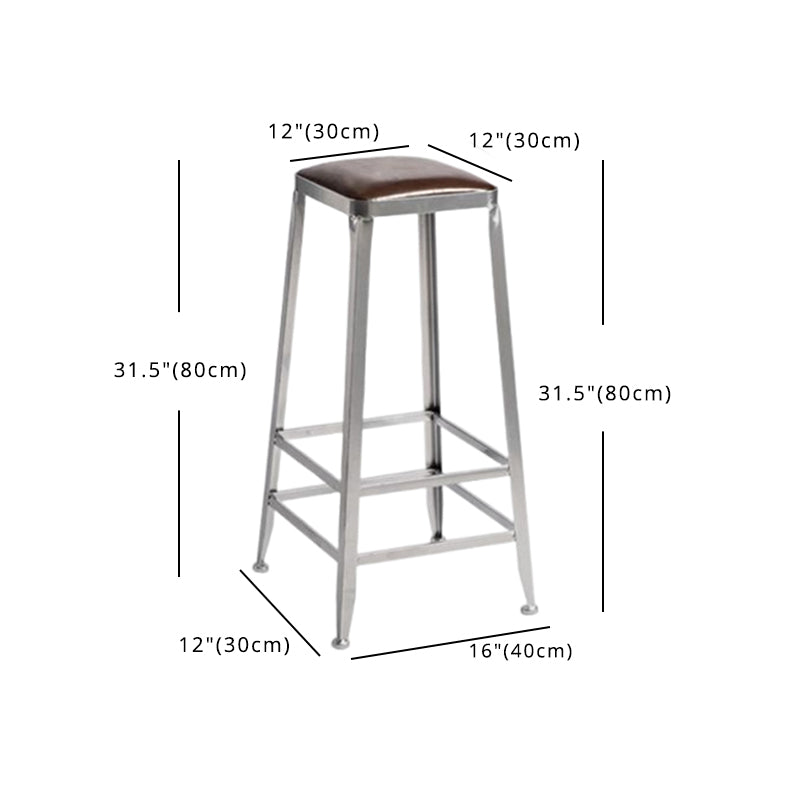 Industrial Square Iron Bar Stool Silver Footrest Bristol Stool Clearhalo 'Bar Furniture' 'Bar Stools' 'bar_stools' 'furn' 'furn_bar_stools' 'Furniture' 'Kitchen & Dining Furniture' 5216475
