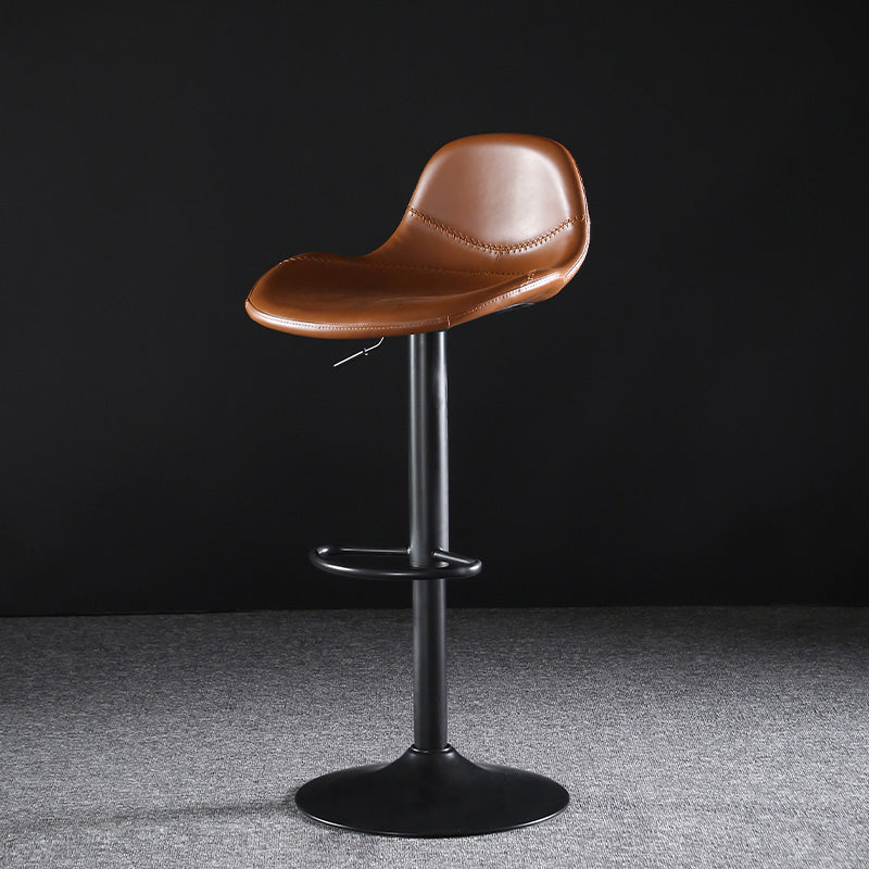 Industrial Style Swivel Leather Barstools Adjustable Low Back Stools Brown 1 Piece Clearhalo 'Bar Furniture' 'Bar Stools' 'bar_stools' 'furn' 'furn_bar_stools' 'Furniture' 'Kitchen & Dining Furniture' 5216539