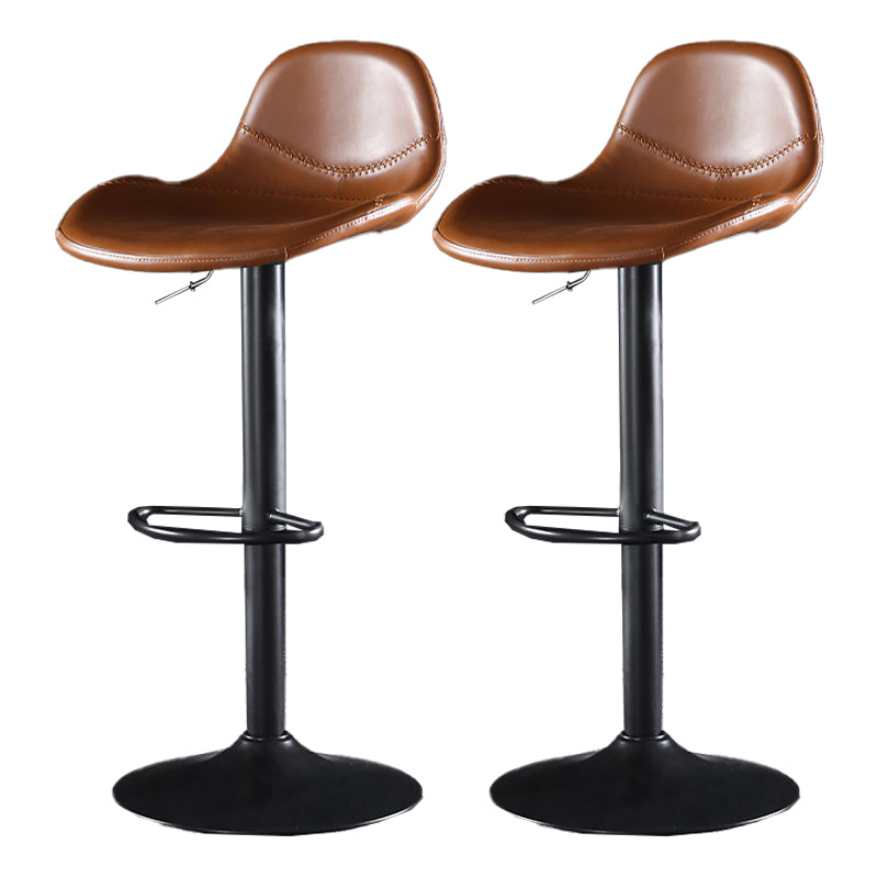 Industrial Style Swivel Leather Barstools Adjustable Low Back Stools Brown 2 Piece Set Clearhalo 'Bar Furniture' 'Bar Stools' 'bar_stools' 'furn' 'furn_bar_stools' 'Furniture' 'Kitchen & Dining Furniture' 5216540