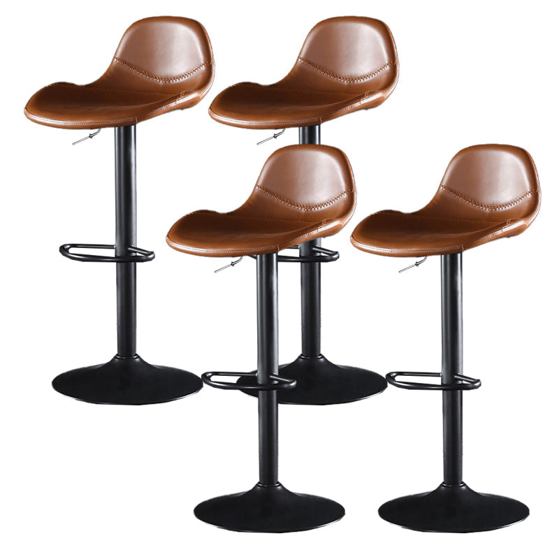 Industrial Style Swivel Leather Barstools Adjustable Low Back Stools Brown 4 Piece Set Clearhalo 'Bar Furniture' 'Bar Stools' 'bar_stools' 'furn' 'furn_bar_stools' 'Furniture' 'Kitchen & Dining Furniture' 5216542