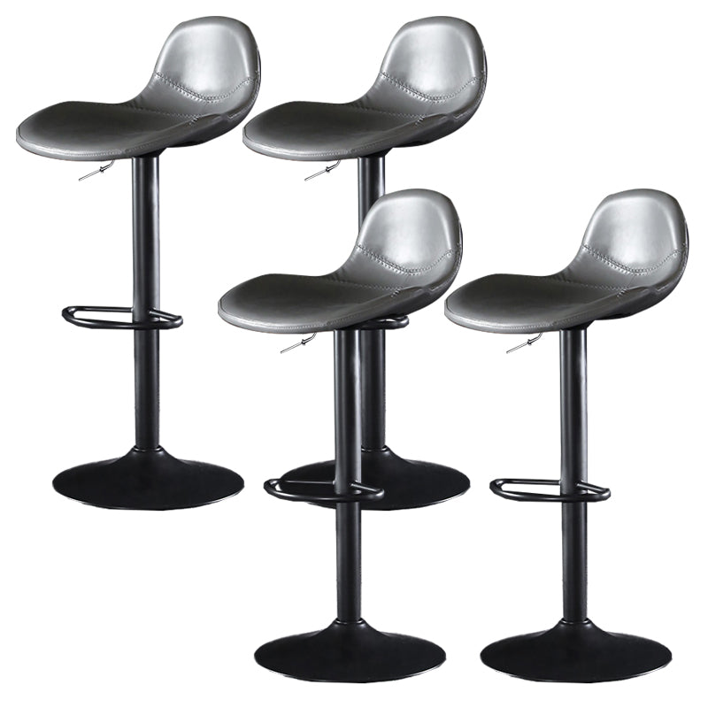 Industrial Style Swivel Leather Barstools Adjustable Low Back Stools Grey 4 Piece Set Clearhalo 'Bar Furniture' 'Bar Stools' 'bar_stools' 'furn' 'furn_bar_stools' 'Furniture' 'Kitchen & Dining Furniture' 5216549