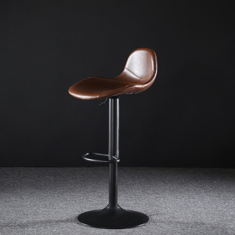 Industrial Style Swivel Leather Barstools Adjustable Low Back Stools Dark Brown 1 Piece Clearhalo 'Bar Furniture' 'Bar Stools' 'bar_stools' 'furn' 'furn_bar_stools' 'Furniture' 'Kitchen & Dining Furniture' 5216556