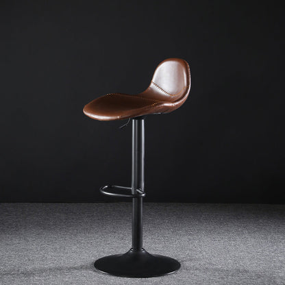 Industrial Style Swivel Leather Barstools Adjustable Low Back Stools Dark Brown 1 Piece Clearhalo 'Bar Furniture' 'Bar Stools' 'bar_stools' 'furn' 'furn_bar_stools' 'Furniture' 'Kitchen & Dining Furniture' 5216556