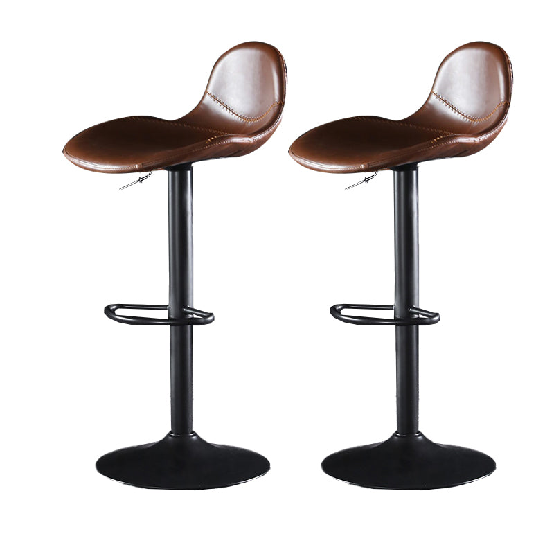 Industrial Style Swivel Leather Barstools Adjustable Low Back Stools Dark Brown 2 Piece Set Clearhalo 'Bar Furniture' 'Bar Stools' 'bar_stools' 'furn' 'furn_bar_stools' 'Furniture' 'Kitchen & Dining Furniture' 5216559