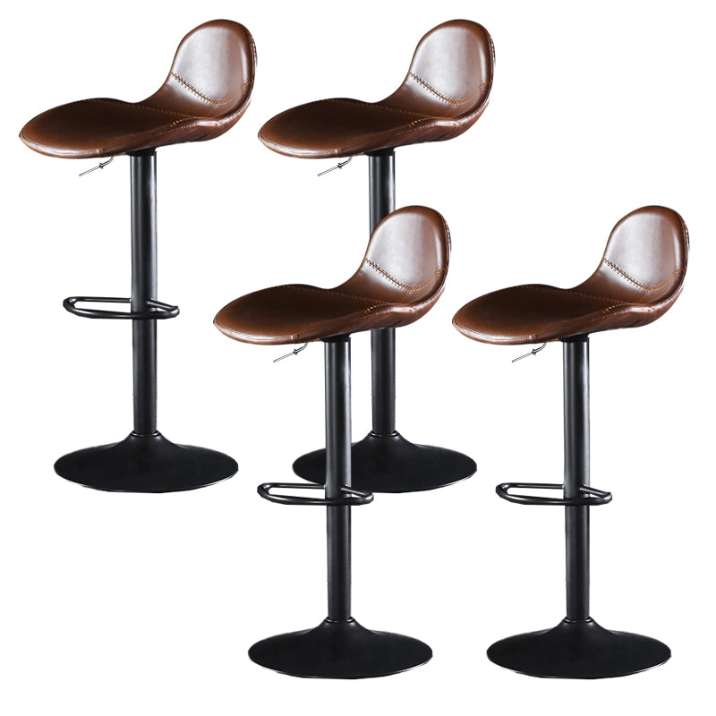 Industrial Style Swivel Leather Barstools Adjustable Low Back Stools Dark Brown 4 Piece Set Clearhalo 'Bar Furniture' 'Bar Stools' 'bar_stools' 'furn' 'furn_bar_stools' 'Furniture' 'Kitchen & Dining Furniture' 5216560