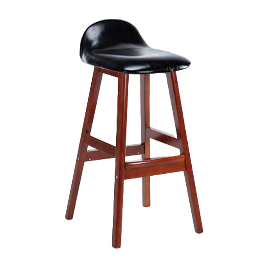 Scandinavian Linen Footrest Low Back Stool 27.55'' Rubberwood Bar Stool Black Brown 1 Piece