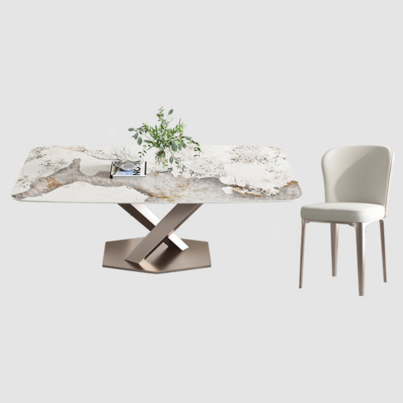 Juego de comedor de piedra sinterizada estilo diseñador, juego de mesa rectangular de 1/4/5/7 piezas