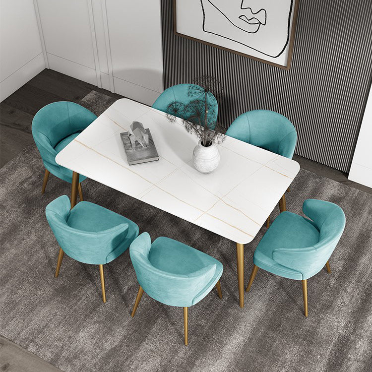 Glam Iron Dinette Set 1/4/7 Pieces Rectangle Dining Table Set with Sintered Stone Top