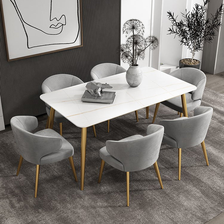 Glam Iron Dinette Set 1/4/7 Pieces Rectangle Dining Table Set with Sintered Stone Top