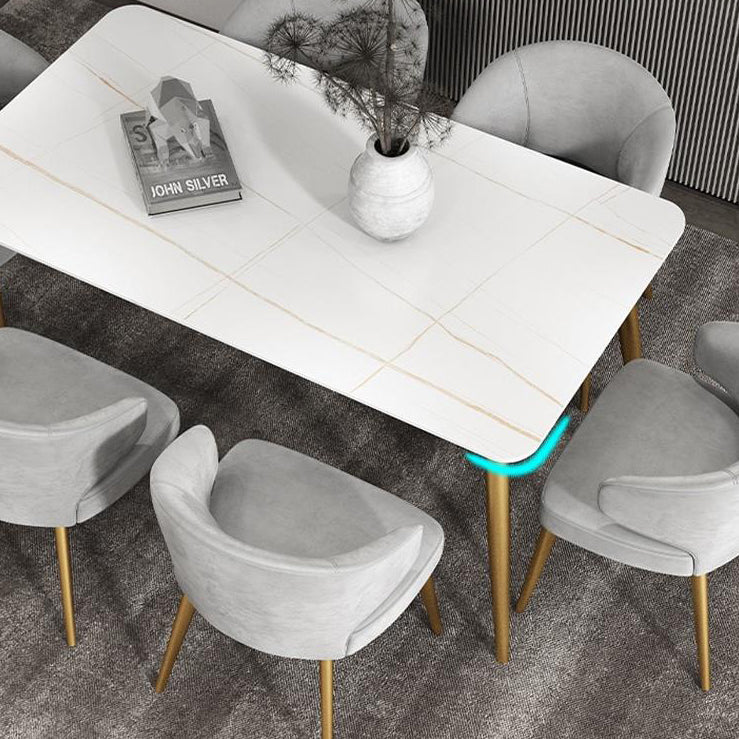 Glam Iron Dinette Set 1/4/7 Pieces Rectangle Dining Table Set with Sintered Stone Top