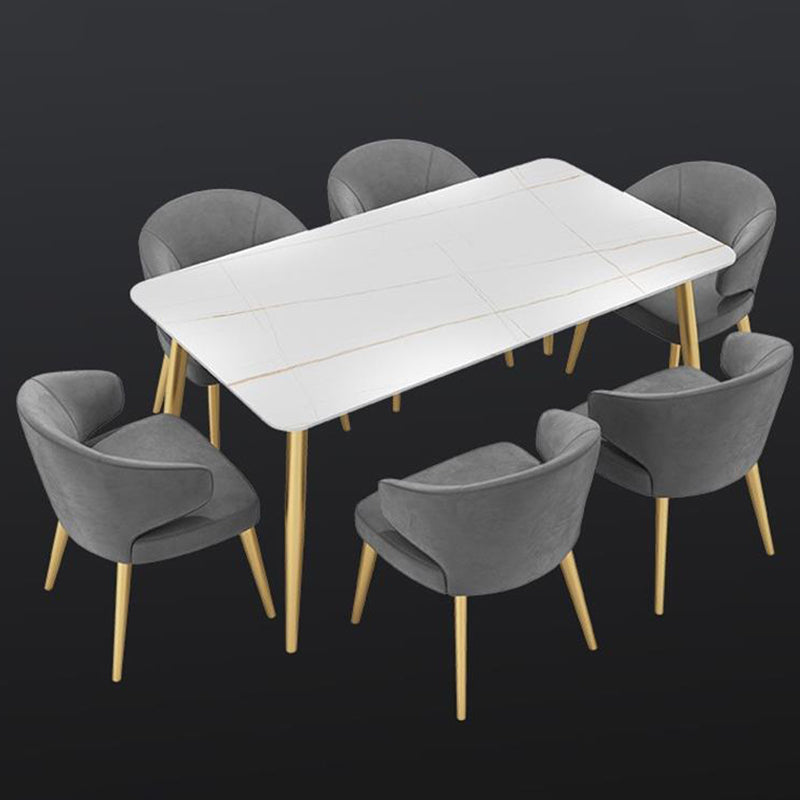 Glam Iron Dinette Set 1/4/7 Pieces Rectangle Dining Table Set with Sintered Stone Top