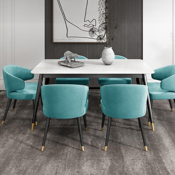 Glam Iron Dinette Set 1/4/7 Pieces Rectangle Dining Table Set with Sintered Stone Top