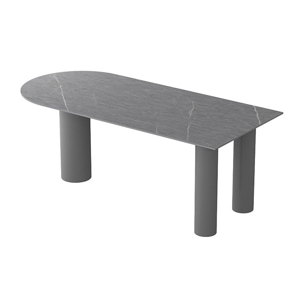 Free Form Dining Table Modern Sintered Stone Top Iron Base Table Gray Without Chairs Clearhalo 'Dining Tables & Seating' 'Dining Tables' 'dining_table' 'furn' 'furn_dining_table' 'Furniture' 'Kitchen & Dining Furniture' 5217192