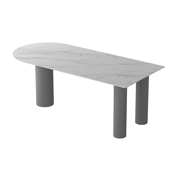 Free Form Dining Table Modern Sintered Stone Top Iron Base Table White Grey Without Chairs Clearhalo 'Dining Tables & Seating' 'Dining Tables' 'dining_table' 'furn' 'furn_dining_table' 'Furniture' 'Kitchen & Dining Furniture' 5217195