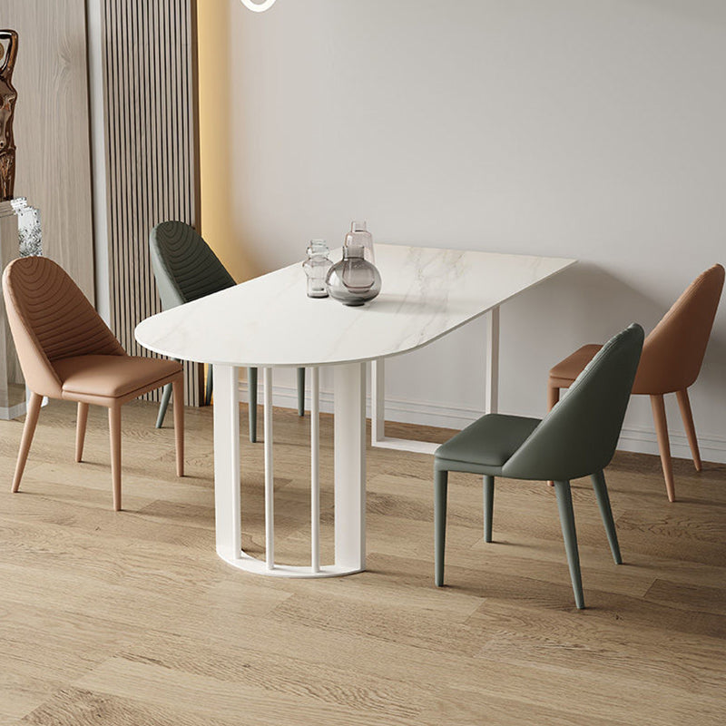 Simplicity Free Form Table Sintered Stone Top Iron Base Dining Table White 55.1"L x 31.5"W x 29.5"H Without Chairs Clearhalo 'Dining Tables & Seating' 'Dining Tables' 'dining_table' 'furn' 'furn_dining_table' 'Furniture' 'Kitchen & Dining Furniture' 5217229