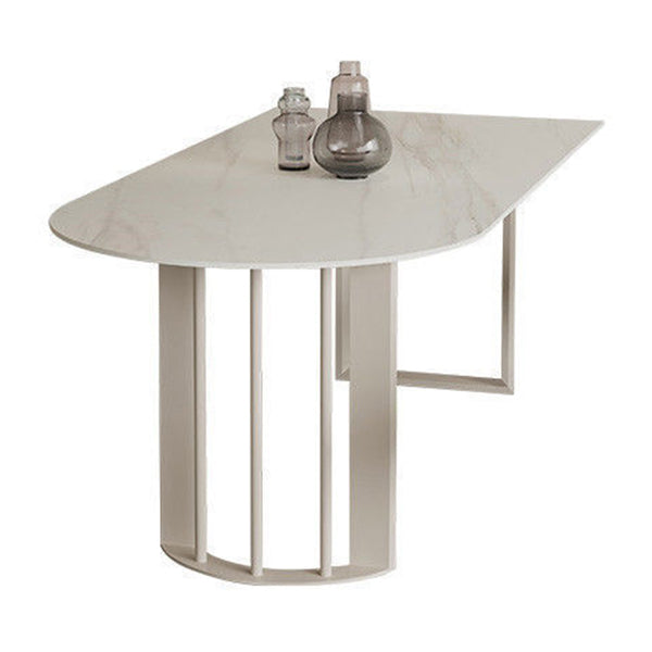 Simplicity Free Form Table Sintered Stone Top Iron Base Dining Table White Without Chairs Clearhalo 'Dining Tables & Seating' 'Dining Tables' 'dining_table' 'furn' 'furn_dining_table' 'Furniture' 'Kitchen & Dining Furniture' 5217230