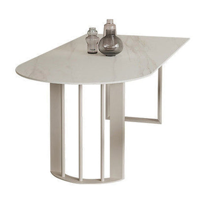 Simplicity Free Form Table Sintered Stone Top Iron Base Dining Table White Without Chairs Clearhalo 'Dining Tables & Seating' 'Dining Tables' 'dining_table' 'furn' 'furn_dining_table' 'Furniture' 'Kitchen & Dining Furniture' 5217230