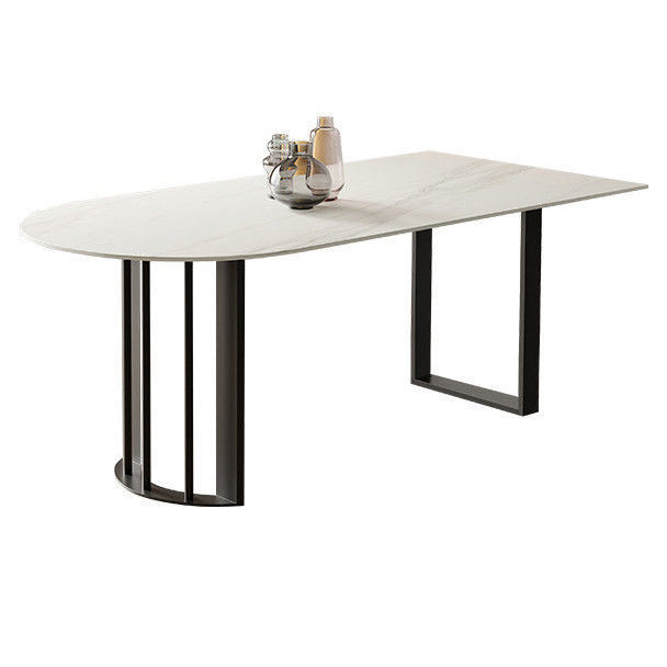 Simplicity Free Form Table Sintered Stone Top Iron Base Dining Table Black Without Chairs Clearhalo 'Dining Tables & Seating' 'Dining Tables' 'dining_table' 'furn' 'furn_dining_table' 'Furniture' 'Kitchen & Dining Furniture' 5217231