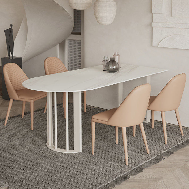 Simplicity Free Form Table Sintered Stone Top Iron Base Dining Table White 70.9"L x 35.4"W x 29.5"H Without Chairs Clearhalo 'Dining Tables & Seating' 'Dining Tables' 'dining_table' 'furn' 'furn_dining_table' 'Furniture' 'Kitchen & Dining Furniture' 5217232