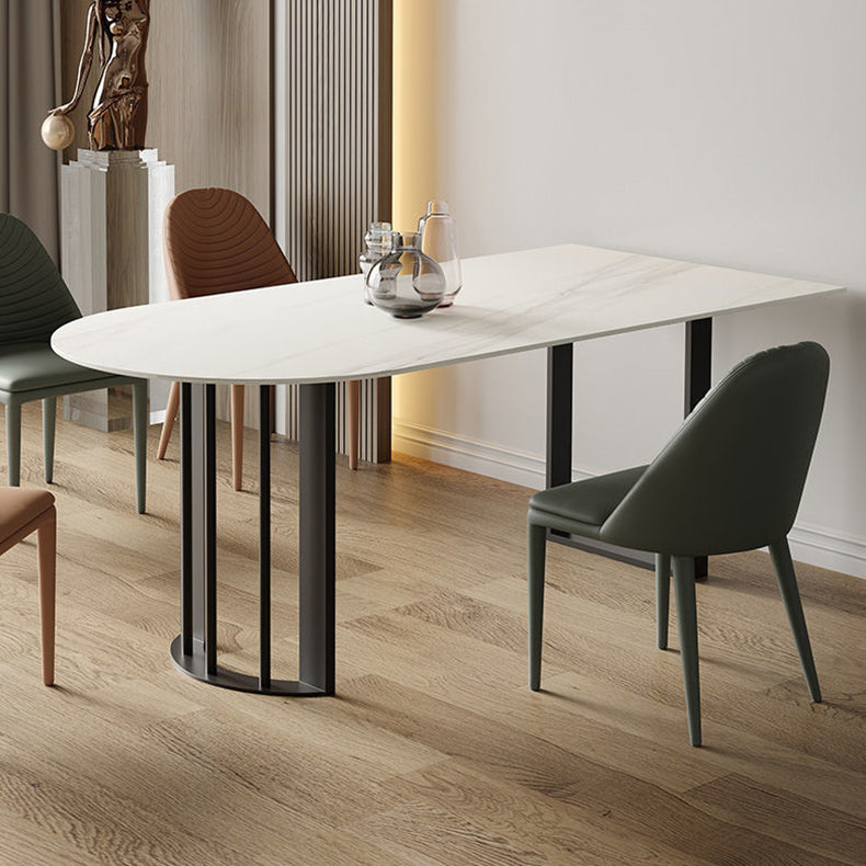 Simplicity Free Form Table Sintered Stone Top Iron Base Dining Table Black 55.1"L x 31.5"W x 29.5"H Without Chairs Clearhalo 'Dining Tables & Seating' 'Dining Tables' 'dining_table' 'furn' 'furn_dining_table' 'Furniture' 'Kitchen & Dining Furniture' 5217233