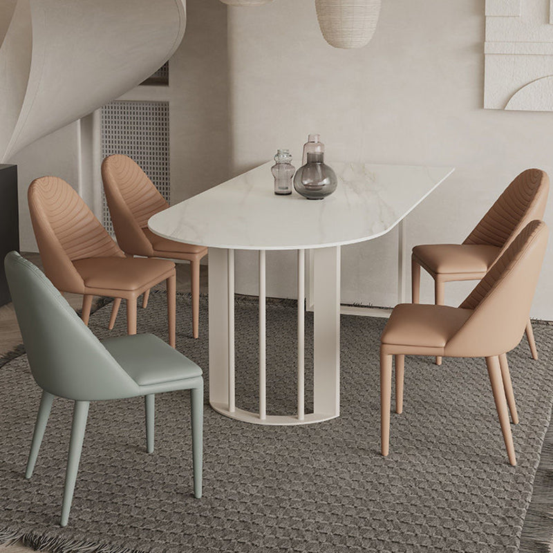 Simplicity Free Form Table Sintered Stone Top Iron Base Dining Table White 51.2"L x 27.6"W x 29.5"H Without Chairs Clearhalo 'Dining Tables & Seating' 'Dining Tables' 'dining_table' 'furn' 'furn_dining_table' 'Furniture' 'Kitchen & Dining Furniture' 5217234