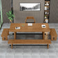 Rectangle Double Pedestal Dining Table Industrial Natural Wood and Metal Table