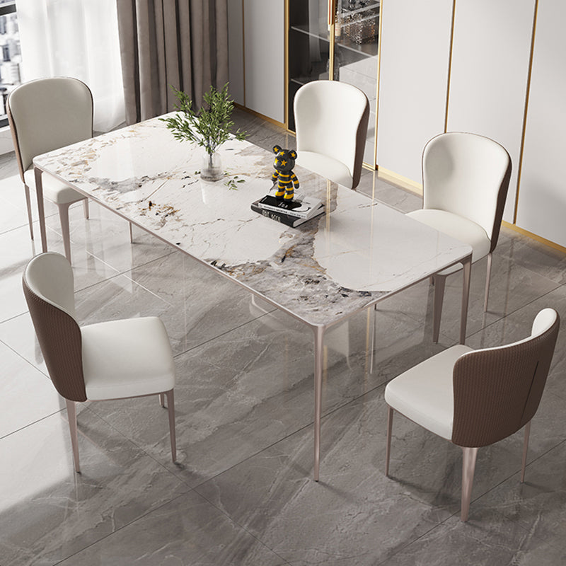 Modern Rectangle Dining Table Sintered Stone Table with 4 Legs Pandora Gold Without Chairs Clearhalo 'Dining Tables & Seating' 'Dining Tables' 'dining_table' 'furn' 'furn_dining_table' 'Furniture' 'Kitchen & Dining Furniture' 5217282