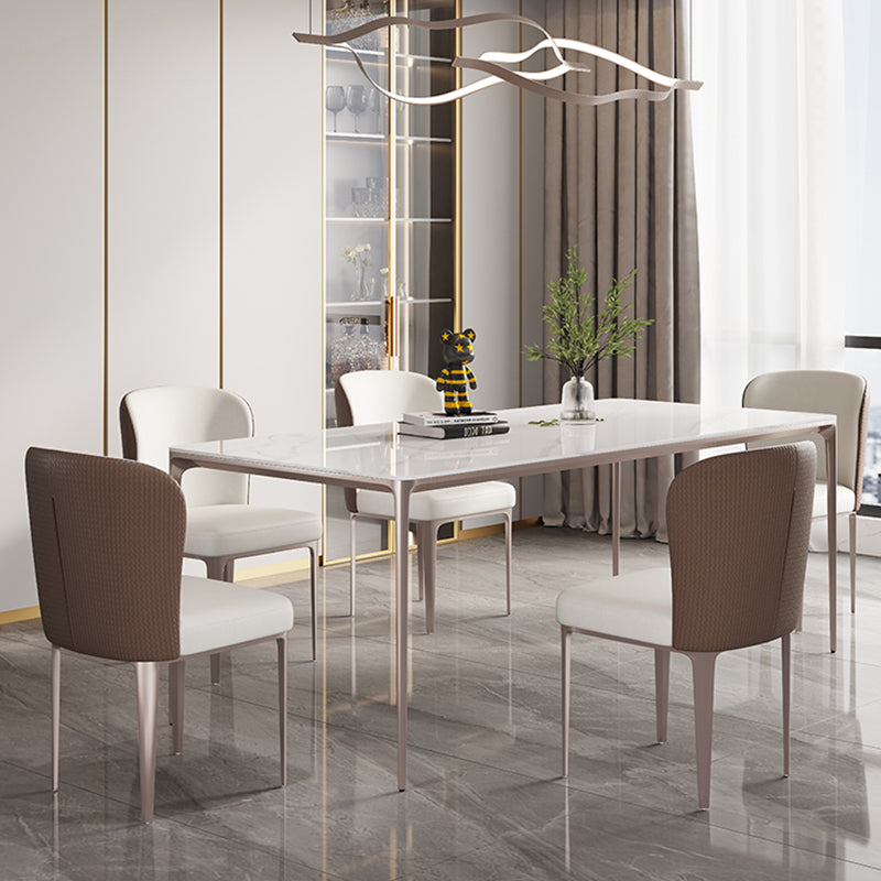 Modern Rectangle Dining Table Sintered Stone Table with 4 Legs White 55.1"L x 31.5"W x 29.5"H Without Chairs Clearhalo 'Dining Tables & Seating' 'Dining Tables' 'dining_table' 'furn' 'furn_dining_table' 'Furniture' 'Kitchen & Dining Furniture' 5217283