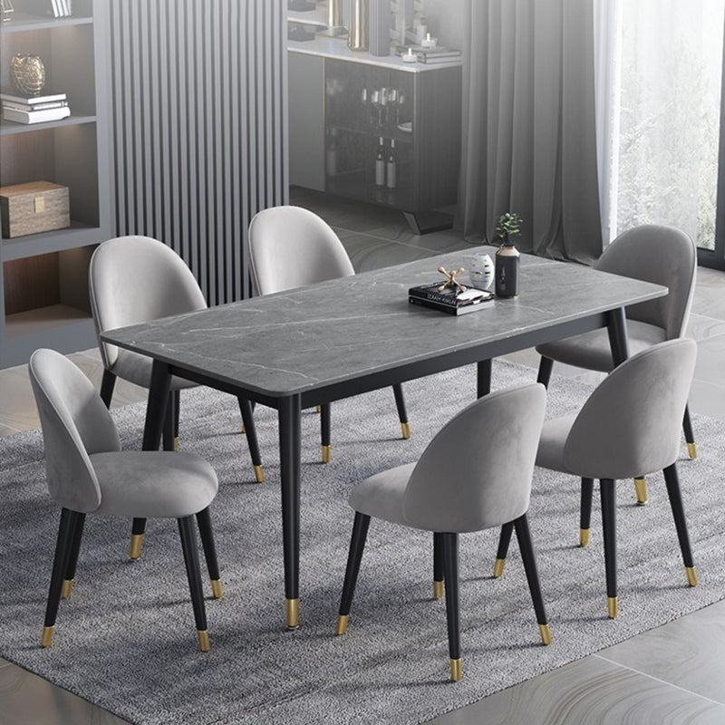 Rectangle 4 Legs Dining Table Modern Dining Room Table of Sintered Stone Gray 55.1"L x 31.5"W x 29.5"H Without Chairs Clearhalo 'Dining Tables & Seating' 'Dining Tables' 'dining_table' 'furn' 'furn_dining_table' 'Furniture' 'Kitchen & Dining Furniture' 5217302
