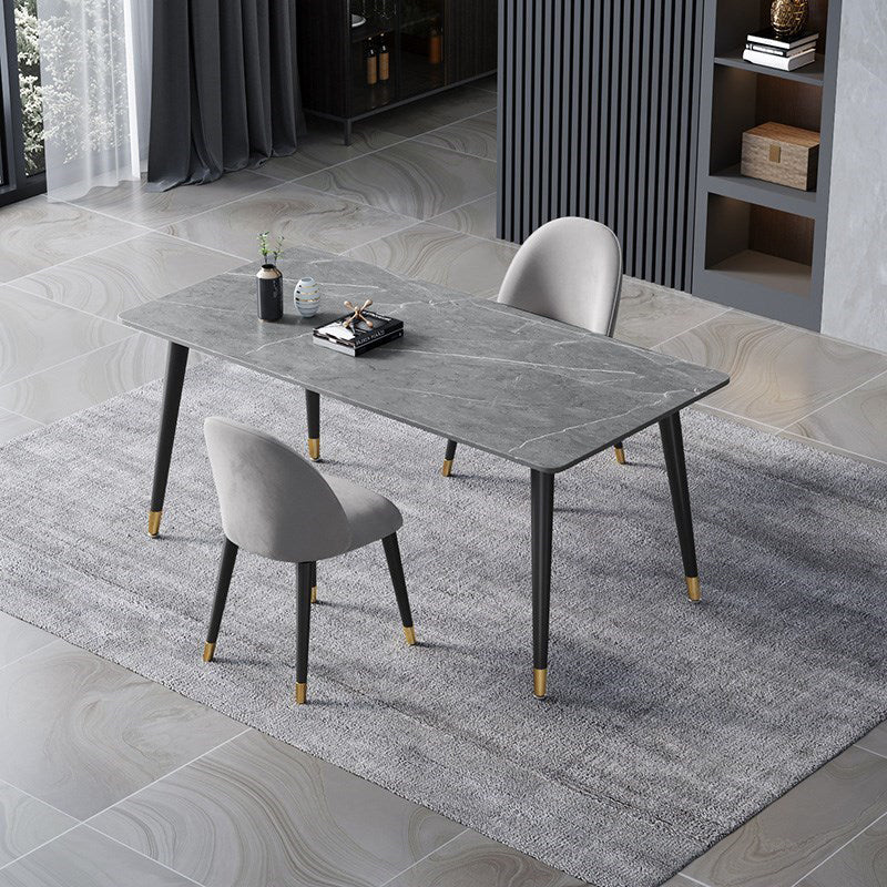 Rectangle 4 Legs Dining Table Modern Dining Room Table of Sintered Stone Gray 63"L x 31.5"W x 29.5"H Without Chairs Clearhalo 'Dining Tables & Seating' 'Dining Tables' 'dining_table' 'furn' 'furn_dining_table' 'Furniture' 'Kitchen & Dining Furniture' 5217303