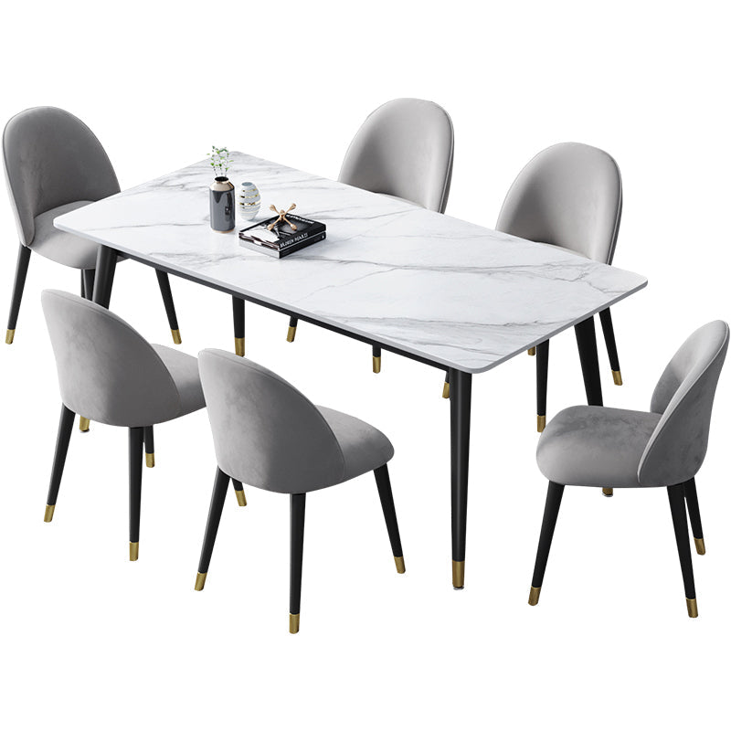 Rectangle 4 Legs Dining Table Modern Dining Room Table of Sintered Stone White Without Chairs Clearhalo 'Dining Tables & Seating' 'Dining Tables' 'dining_table' 'furn' 'furn_dining_table' 'Furniture' 'Kitchen & Dining Furniture' 5217305
