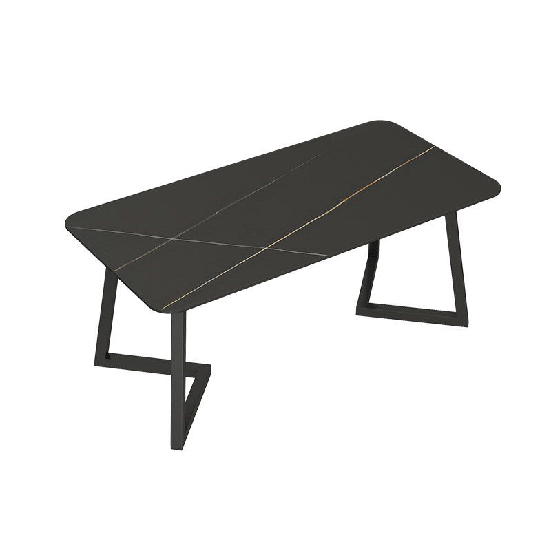 焼結された石の長方形ダイニングテーブルダブルペデスタル付きモダンダイニングルームテーブル