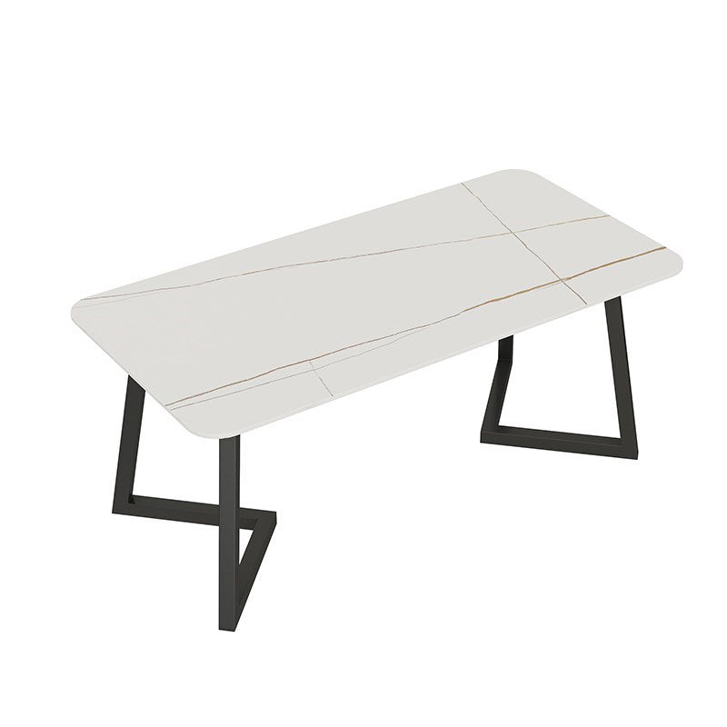 焼結された石の長方形ダイニングテーブルダブルペデスタル付きモダンダイニングルームテーブル