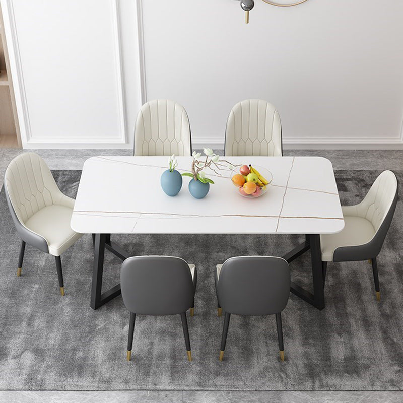 焼結された石の長方形ダイニングテーブルダブルペデスタル付きモダンダイニングルームテーブル