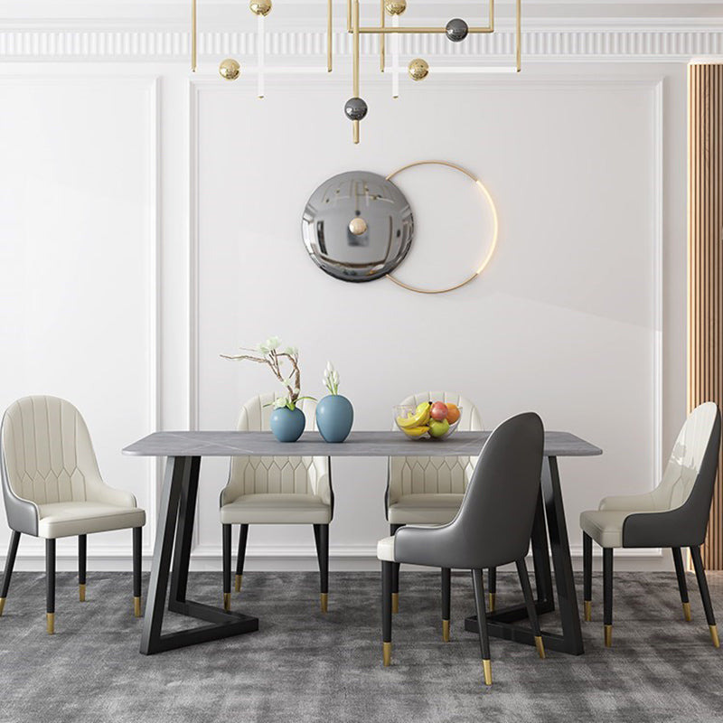 焼結された石の長方形ダイニングテーブルダブルペデスタル付きモダンダイニングルームテーブル