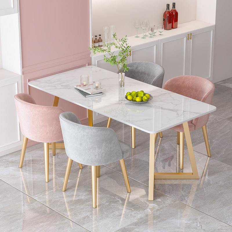 Traditional Luxury Dining Table White Stone Top Gold Base Dining Room Table Gloss White 63"L x 31.5"W x 29.5"H Without Chairs Clearhalo 'Dining Tables & Seating' 'Dining Tables' 'dining_table' 'furn' 'furn_dining_table' 'Furniture' 'Kitchen & Dining Furniture' 5217415