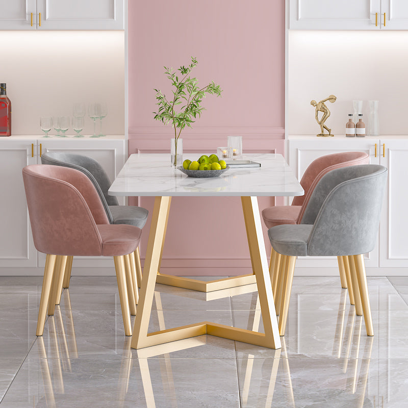 Traditional Luxury Dining Table White Stone Top Gold Base Dining Room Table Gloss White 47.2"L x 23.6"W x 29.5"H Without Chairs Clearhalo 'Dining Tables & Seating' 'Dining Tables' 'dining_table' 'furn' 'furn_dining_table' 'Furniture' 'Kitchen & Dining Furniture' 5217416