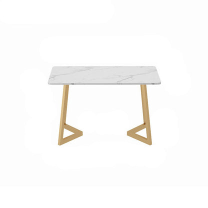 Traditional Luxury Dining Table White Stone Top Gold Base Dining Room Table White Without Chairs Clearhalo 'Dining Tables & Seating' 'Dining Tables' 'dining_table' 'furn' 'furn_dining_table' 'Furniture' 'Kitchen & Dining Furniture' 5217420