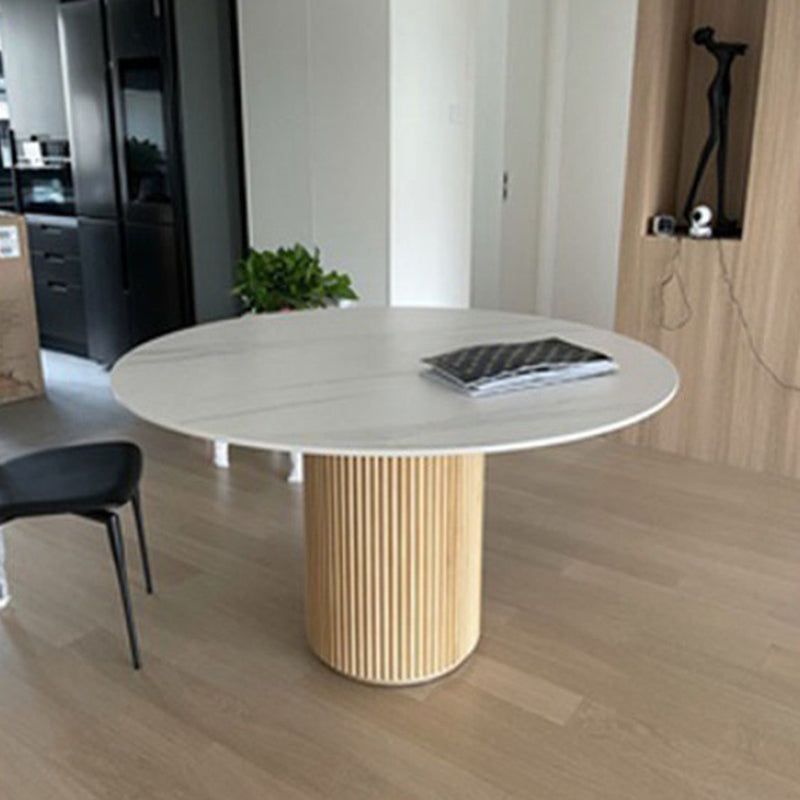 Modern White in Wood Counter Table Round Dining Table for Kitchen Off-White Without Chairs Clearhalo 'Dining Tables & Seating' 'Dining Tables' 'dining_table' 'furn' 'furn_dining_table' 'Furniture' 'Kitchen & Dining Furniture' 5217427