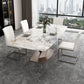 Luxury Sintered Stone Dining Table Rectangle Indoor Table with Gold Metal Pedestal