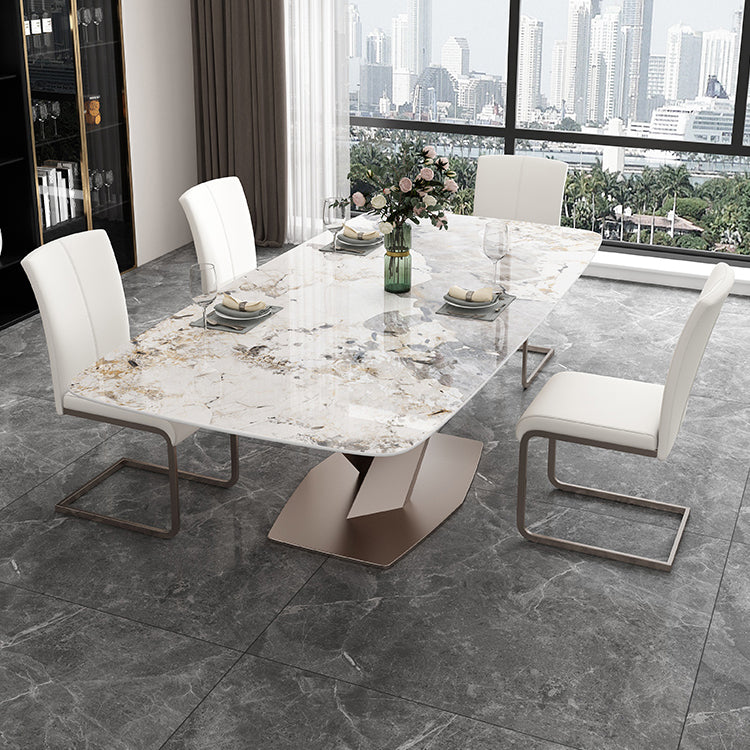 Luxury Sintered Stone Dining Table Rectangle Indoor Table with Gold Metal Pedestal