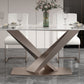 Luxury Sintered Stone Dining Table Rectangle Indoor Table with Gold Metal Pedestal