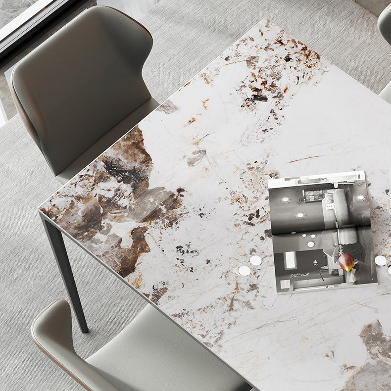 Industrial Style Rectangle Dining Table Stone Furniture with Metal 4 Legs