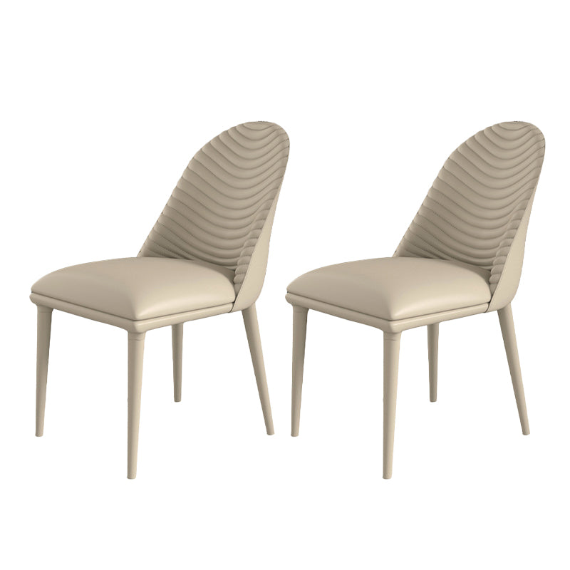 Contemporary Armless Solid Back Chairs Leather Dining Chair for Home Off-White 2 Piece Set Clearhalo 'Dining Chairs' 'Dining Tables & Seating' 'dining_chair' 'furn' 'furn_dining_chair' 'Furniture' 'Kitchen & Dining Furniture' 5217721