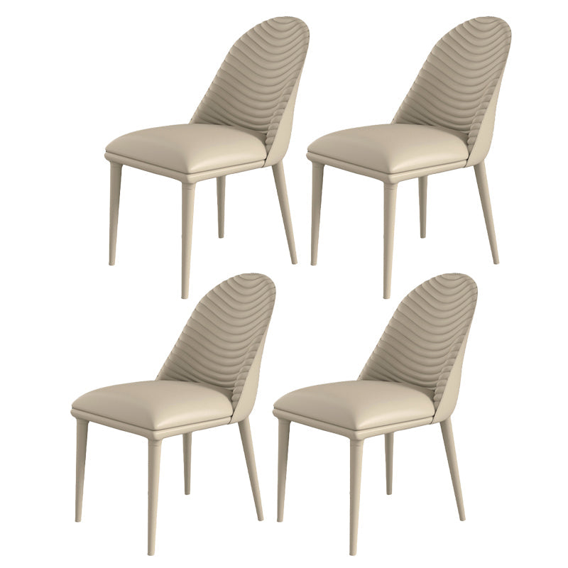 Contemporary Armless Solid Back Chairs Leather Dining Chair for Home Off-White 4 Piece Set Clearhalo 'Dining Chairs' 'Dining Tables & Seating' 'dining_chair' 'furn' 'furn_dining_chair' 'Furniture' 'Kitchen & Dining Furniture' 5217723