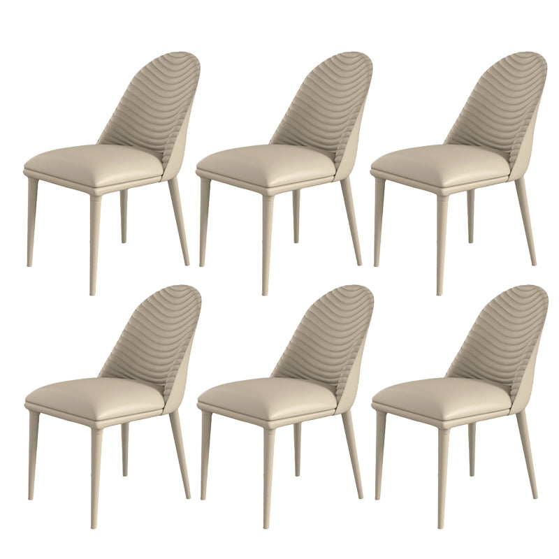 Contemporary Armless Solid Back Chairs Leather Dining Chair for Home Off-White 6 Piece Set Clearhalo 'Dining Chairs' 'Dining Tables & Seating' 'dining_chair' 'furn' 'furn_dining_chair' 'Furniture' 'Kitchen & Dining Furniture' 5217725