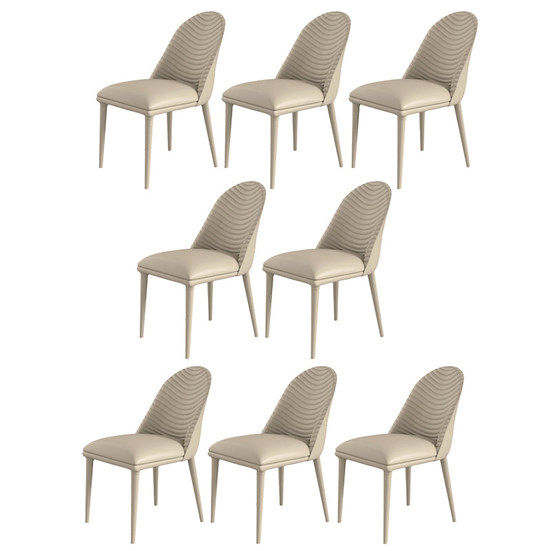 Contemporary Armless Solid Back Chairs Leather Dining Chair for Home Off-White 8 Piece Set Clearhalo 'Dining Chairs' 'Dining Tables & Seating' 'dining_chair' 'furn' 'furn_dining_chair' 'Furniture' 'Kitchen & Dining Furniture' 5217727