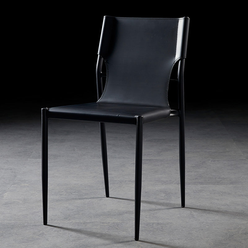 Minimalistisch ontwerp Leather Dining Side stoel ARM -Less vaste achterstoelen