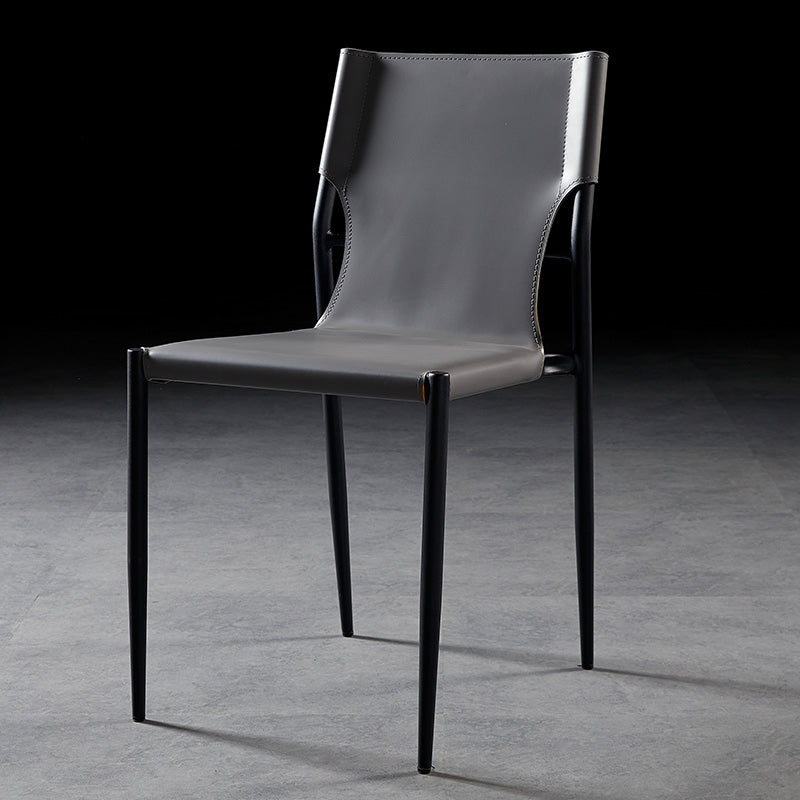Minimalistisch ontwerp Leather Dining Side stoel ARM -Less vaste achterstoelen