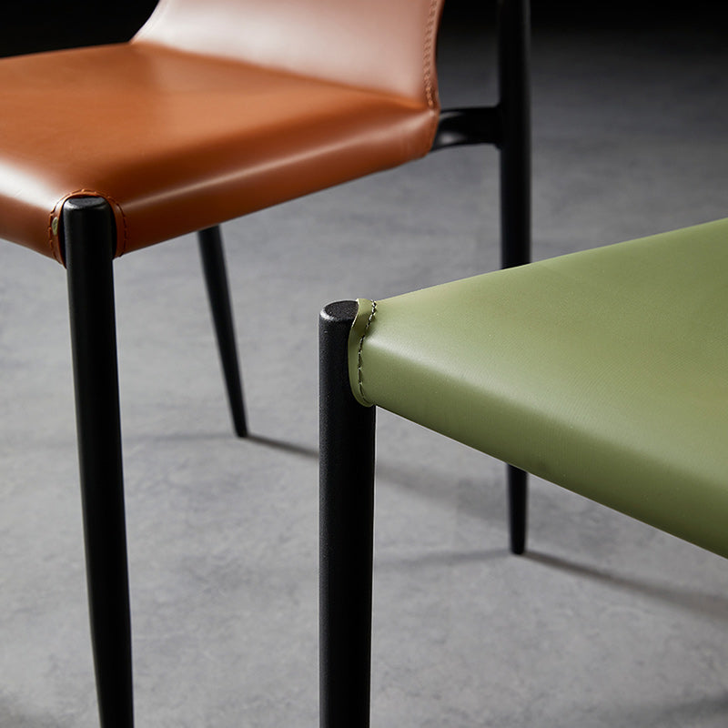 Minimalistisch ontwerp Leather Dining Side stoel ARM -Less vaste achterstoelen